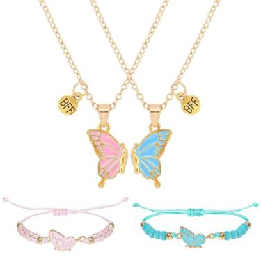 Imagem de TORIHIKI Bff Pulseiras e Colar de Amizade para 2, Colar Borboleta Amizade Pulseira Ajustável Combinando Colares Pulseiras para Melhores Amigas Mulheres Joias Presentes