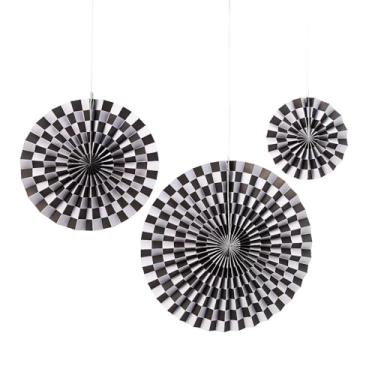 Imagem de Ventiladores de papel quadriculado preto e branco de 20 cm a 40 cm - 6 peças, material escolar bíblico de férias