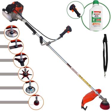 Imagem de Roçadeira Import Way IWRGM2T5X163 7.500rpm 63cc 3HP Com Carretel + Facas 2 Pontas, 3 Pontas, 6 Pontas, 80 Dentes de Vídea e Escova de Aço + Óleo Stihl