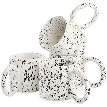 Imagem de Fasmov Pacote com 4 canecas de café, xícara de chá de cerâmica de 325 ml com alça para latte, cappuccino, chocolate quente, leite, lava-louças e micro-ondas