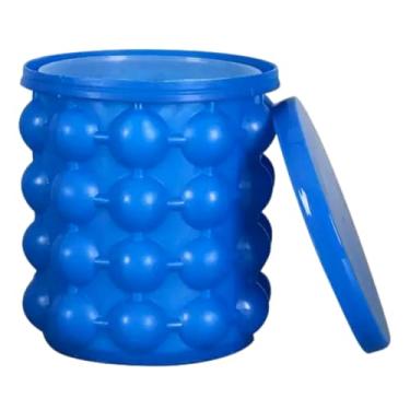 Imagem de Balde de Gelo em Silicone Térmico, Azul, Forma de Gelo com Tampa Multifuncional, 10cm x 11,5cm, 120 Cubos, para Drinks, Coquetéis Congelados, Uísque, Bebidas