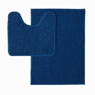 Imagem de Jogo de Tapetes para Banheiro Dallas Corttex 2 Peças Antiderrapante em Microfibra Macia Alta Absorção Secagem Rápida Lavável à Máquina Conforto e Elegância no Banho (Azul Marinho)