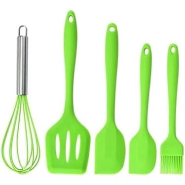Imagem de Kit de Utensílios de Cozinha em Silicone 5 Peças – Espátulas, Pincel e Fouet, Resistente ao Calor, Antiaderente (Verde)
