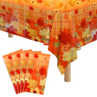 Imagem de Chanumetal Pacote com 4 toalhas de mesa de outono, toalha de mesa de Ação de Graças, retangular, 137 x 274 cm, folhas de bordo de outono, capa de mesa à prova d'água para festas do dia de Ação de