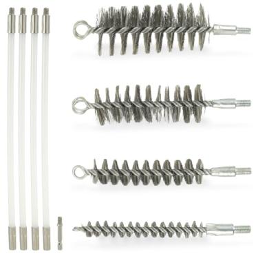 Imagem de HUAREW Conjunto de escovas de limpeza de tubos de 127 cm com cerdas de aço inoxidável, escova de arame com 4 hastes galvanizadas, escova de tubo de aço inoxidável para autopeças, tubos, garrafas