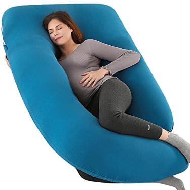 Imagem de Elover Travesseiro de gravidez para dormir em forma de U travesseiro de maternidade de corpo inteiro com capa de resfriamento removível para mulheres grávidas (152,4 cm, azul royal)