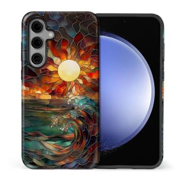 Imagem de Flivro Capa para Samsung Galaxy S25 FE, 2 em 1 PC, capa rígida de silicone, amortecedor interno, antiarranhões, à prova de impacto, design fino, vitral, ondas de sol