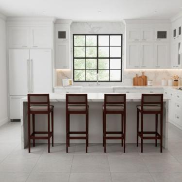 Imagem de Kit 4 Banquetas Assento Encosto Estofado em Linho Hellen cor:imbuia co