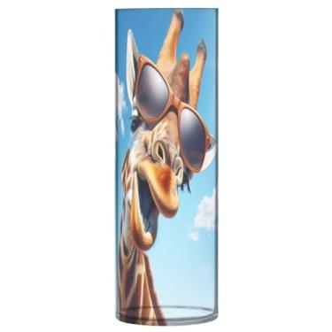 Imagem de JUZIHAI Vaso de girafa para flores 9,9 cm x 30 cm cilindro de plástico moderno vaso de flores para centro de mesa de casamento decoração de casa