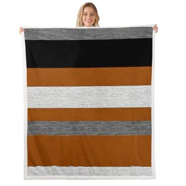Imagem de Erosebridal Manta de lã com linhas geométricas 101,6 cm x 127 cm - ultramacio para sofá cama, cobertor de lã de ovelha marrom cinza preto, manta de pelúcia difusa de arte minimalista, decoração de