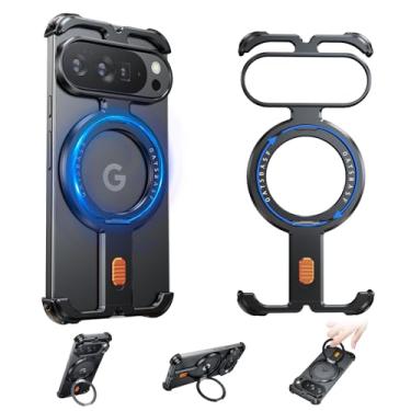 Imagem de NIFBANG Capa de celular para Google Pixel 10/Pixel 10 Pro, suporte magnético giratório de 360°, capa de metal minimalista sem moldura com suporte de anel, capa fina protetora à prova de quedas sem