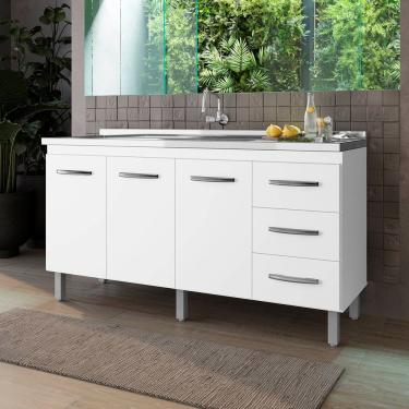 Imagem de Balcão Cravo 3 Portas 3 Gavetas Cozinha Mb1 160cm Cor Branco Pc