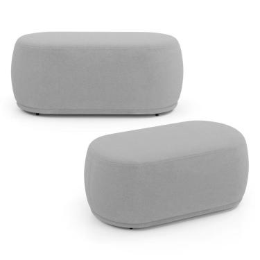 Imagem de Kit 02 Puffs Decorativos Orgânicos Molly 02 Lugares Bouclê Cinza Claro - Desk Design
