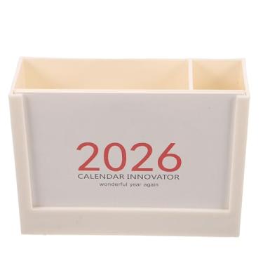 Imagem de KALLORY Calendário de Mesa Com Porta-canetas: Organizador de Escritório 2 Em 1 - Organizador de Agenda de Mesa Com Suporte para Canetas Com Múltiplas Divisórias - Porta-recados Decorativo