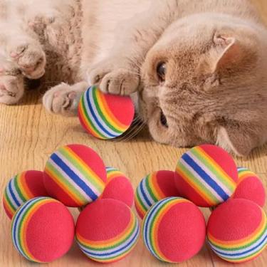 Imagem de 10 bolas de brinquedo para gatos arco-íris, duráveis, seguras e silenciosas, brinquedos interativos para animais de estimação, mastigar, bolas molares, suprimentos para brinquedos para animais de