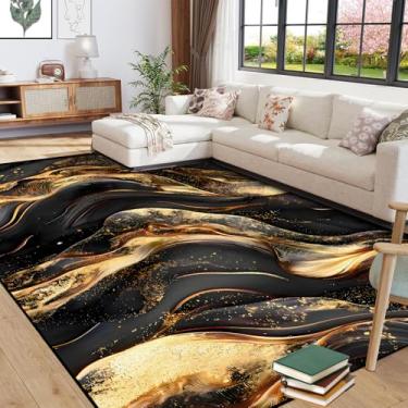 Imagem de CERYUEE Tapete de mármore de 1,8 m x 2,8 m preto dourado para quarto, sala de estar, escritório, lavável à máquina, abstrato, decoração de casa, tapete antiderrapante para mulheres e homens, 178 cm x
