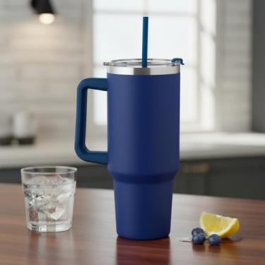 Imagem de Caneca Térmica, 1300ML, Azul, Design Funcional, Multiuso, Ideal para Uso Diário, Trabalho, Estudo e Viagens