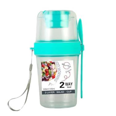 Imagem de Copo de Salada para Piquenique | Copos transparentes para salada de café da manhã com tampa - Copo de salada fác de transportar com suporte para molho para aveia, pudins, frutas, leite, Hunya