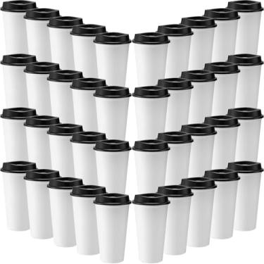 Imagem de DKALIO Pacote com 45 xícaras de café reutilizáveis de 473 ml com tampas, xícaras de café portáteis de plástico quente e frio, copos de plástico a granel para casa, restaurante, coffer, bar e viagens