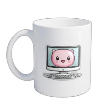 Imagem de Caneca Xícara de Café Porcelana 300ml Monitor de Porco Rosa