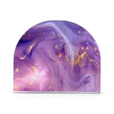 Imagem de Suporte de guardanapo de almoço acrílico de mármore roxo abstrato, porta-guardanapos para guardanapos de papel, suporte de guardanapo superior de bar para guardanapos de coquetel de papel de jantar