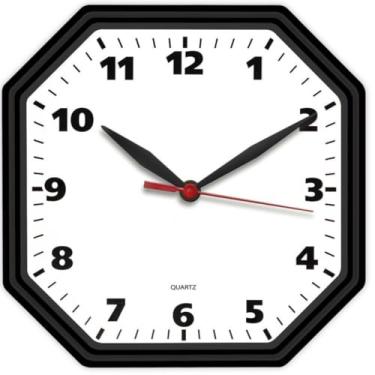 Imagem de Relógio de Parede Preto Clássico Oitavado 24cm - Mecanismo Quartz Tic Tac, Decoração para Sala, Cozinha, Escritório, Ambientes Residenciais e Comerciais