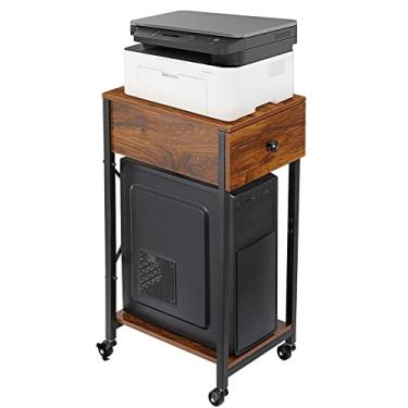 Imagem de Fogein Suporte de torre de computador, suporte de impressão, mesa de impressão com armazenamento de gaveta, suporte de CPU com 4 rodas e mecanismo bloqueável, carrinho de impressora de 2 níveis para impressora de fax Home Office
