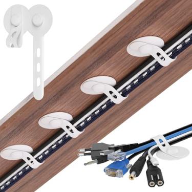 Imagem de Nearockle Gerenciamento de cabos sob a mesa, organizador de cabos de silicone autoadesivo ajustável, suporte de cabo resistente reutilizável sob a mesa para escritório, casa, escola (10 peças