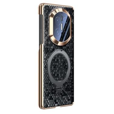 Imagem de FWYANZH Capa magnética para Huawei Mate X7, suporte de anel oculto, capa traseira de couro genuíno, dobradiça, proteção para câmera, capa luxuosa à prova de choque, preta, Mate X7