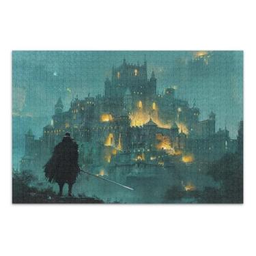 Imagem de Enorme quebra-cabeça medieval castelo guerreiro engraçado para adultos 1000 peças, quebra-cabeças exclusivos para adultos com letras nas costas