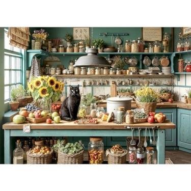 Imagem de 1000 Piece Puzzle for Adults - Black Cat Vintage Country Kitchen Jigsaw Puzzles - Brain Teaser Adult Puzzles - Christmas Birthday Gifts for Women/Men