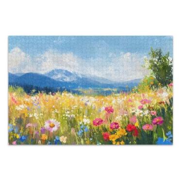 Imagem de Quebra-cabeças fáceis de flores silvestres coloridas para adultos com letras nas costas 500 peças