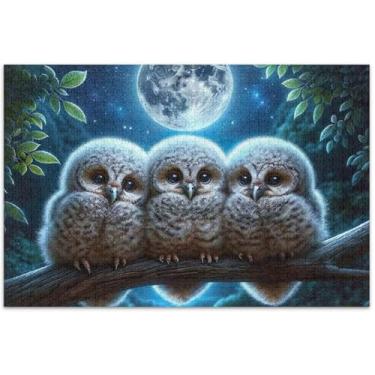 Imagem de Quebra-cabeça floral de pássaros fofos corujas 1000 peças pintura de belas artes para adultos personalizado quebra-cabeças rígidos para adultos família presentes de elefante branco, 75 x 40 cm