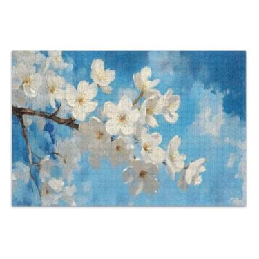 Imagem de Quebra-cabeça de flores brancas para adultos, 1000 peças, com letras nas costas