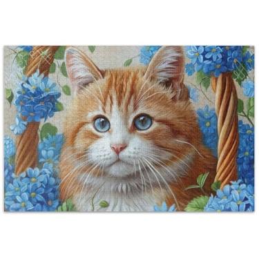 Imagem de Quebra-cabeça de 500 peças com pintura de gato fofo, flores, flores, animais, difícil, presentes de elefante branco, engraçados