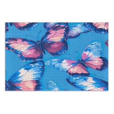 Imagem de Quebra-cabeça de borboletas coloridas azuis de 1000 peças para adultos, quebra-cabeças legais para adultos com letras nas costas
