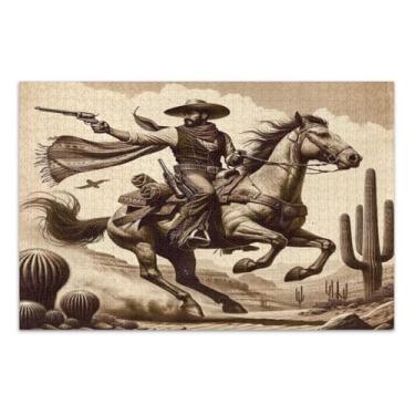 Imagem de Quebra-cabeças desafiadores de cowboy no deserto de cavalo para adultos com letras nas costas 500 peças