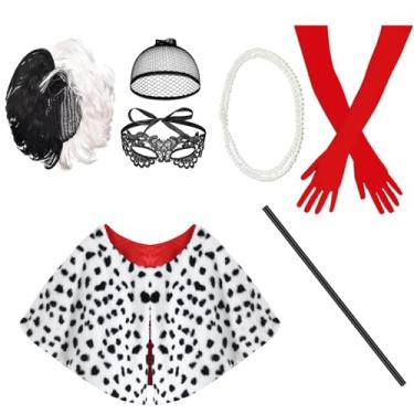 Imagem de AYJK7 Conjunto de 7 peças de fantasia de cosplay da década de 1920, perucas pretas e brancas, acessórios de festa de Halloween para mulheres