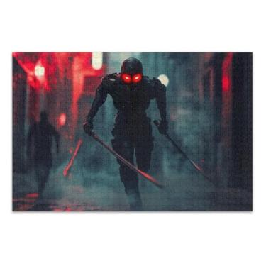 Imagem de Quebra-cabeças trippy de guerreiro blindado preto para adultos com letras nas costas 1000 peças