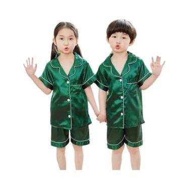 Imagem de Conjunto De Pijamas De Verão Em Cetim Para Meninas E Meninos, Manga Cu