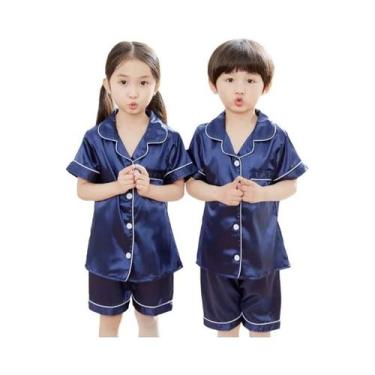 Imagem de Conjunto De Pijamas De Verão Em Cetim Para Meninas E Meninos, Manga Cu