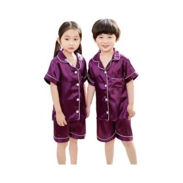 Imagem de Conjunto De Pijamas De Verão Em Cetim Para Meninas E Meninos, Manga Cu