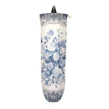 Imagem de Tapete azul e branco com suporte de sacola de compras floral, suporte de saco de plástico para armário, suporte protetor de saco de plástico