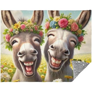 Imagem de Manta personalizada com estampa engraçada de burro fofo para cama, cobertores macios de sofá para mulheres, homens, decoração cobertor quente 177,8 cm x 139,7 cm