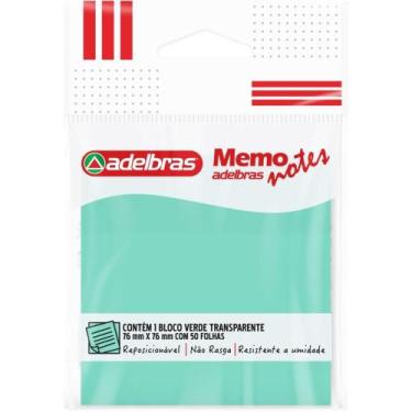 Imagem de Bloco de Recado Autoadesivo Memonote Transparente 76X76 Verde - Adelbr