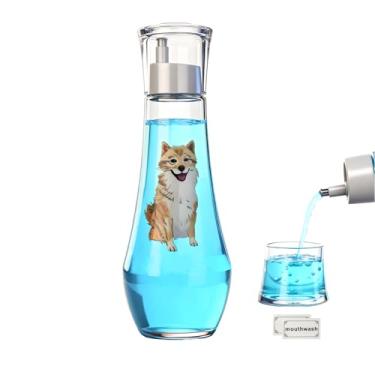 Imagem de LGURT Dispensador de enxaguante bucal de vidro, frasco de 255 g com tampa de copo, dispensador de enxaguante bucal recarregável, pequeno decantador transparente para bancada de banheiro, conjunto de 1