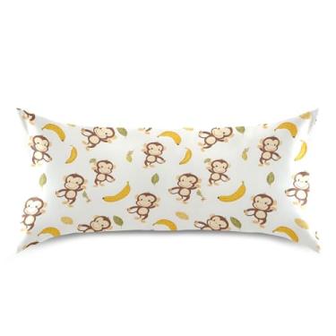 Imagem de JIPONI Cute Monkeys Bananas Fronha de Cetim para Cabelo e Pele, 50 x 101 cm King Size Fronhas Macias, Grande Capa de Almofada de Cetim Suave com Fecho de Envelope (1 Peça)