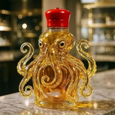 Imagem de Garrafa de uísque em formato de polvo, 290 ml, garrafa de vidro, entalhe em 3D, tema animal, garrafa de vinho vazia, recipiente de armazenamento de licor, elegante para casa, bar, decoração artística