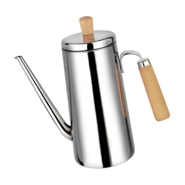 Imagem de KiBcsLic Dispensador de óleo em aço inoxidável, recipiente para armazenamento de óleo com bico longo e estreito e alça, multiuso para churrasco, uso doméstico, 1000ml Cabo de Madeira