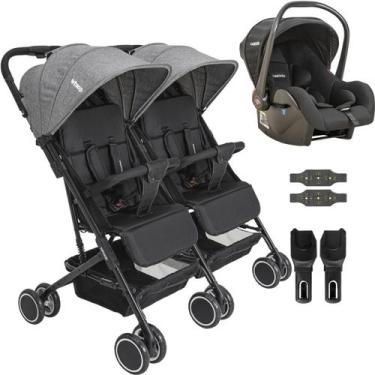 Imagem de Carrinho Kiddo para Gemeos com Bebe Conforto Mascote Grafite